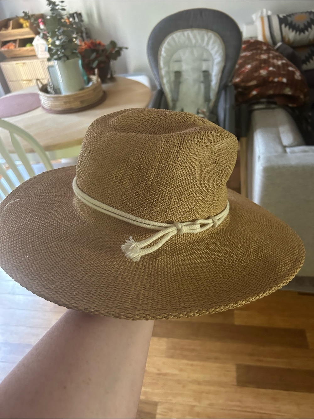Universal Thread Brown Straw Fedora with Cream Braided Tie
